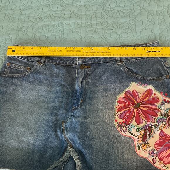 Thalia Sodi Womens Cotton Denim Patchwork Skirt Medium Wash Floral Size 15 16 - Picture 7 of 10